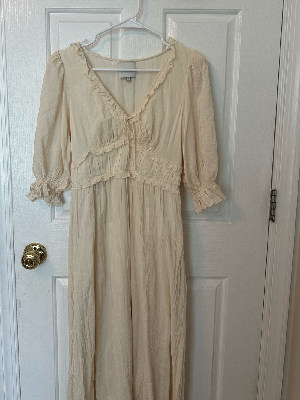 Reformation Cream Romantic V-Neck Ruffle Maxi Dress